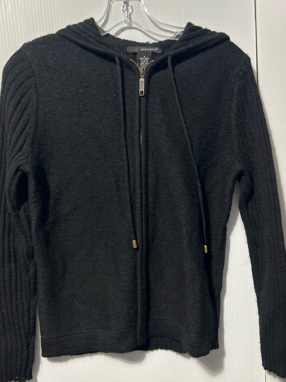 Black Hooded Zip Cardigan Sweater - Giannetti
